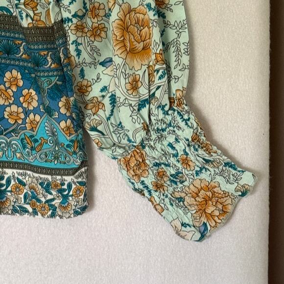 Cottagecore Floral Long Sleeve Lace-Up Blouse Size XL Boho Fall Indie Style - Picture 5 of 14